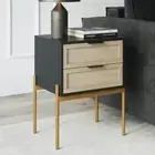 Nathan James End/Side Table 19"W 2-Drawers Natural Rattan Front Wood Black/Gold