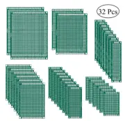 32 Pcs Double Sided PCB Board Prototype Kit 6 Sizes Universal Printed Circuit
