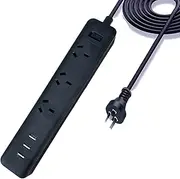 Power Strip Socket 3M Extension Cord Power Board with 3USB Port Charge for Sweeping Robot, Phone, Surge Protector Powerboard 3 AC Outlets, Max 2500W/10A, AU Plug Socket with Switch for Home (Black)