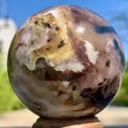 270G Natural Sakura Flower Agate QUARTZ Sphere Crystal Ball Reiki Healing