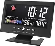 Weather Station Indoor Outdoor Thermometer, LED Color Display Digital Weather Thermometer with Atomic Clock, Forecast Clock Multifunctional Temperature Humidity Alarm Clock Black, Black