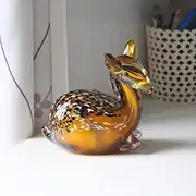 DECRZPB Glass Figurine Brown Sika Deer Handmade Blown Crystal Glass Paperweights Glaze Art for Table Ornaments Home Decor