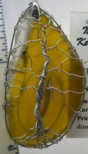 E029 Approximately 3" Yellow agate necklace with Tree of Life