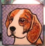 Beagle Dog Windshop stained glass suncatcher kiln-fired 4"x 4" #14 #48