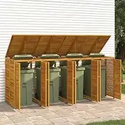 Quadruple Garbage Bin Shed Storage 280x89x117 cm, Solid Acacia Wood, Wheelie Bin, Secure Sturdy Design, Outdoor Bin Store