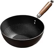 JISADER Iron Wok Pan Stir Fry Pan Flat Bottom Non Stick Sturdy Traditional Small Chinese Wok, 24cm