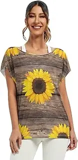 [RPLIFE] Sunflower Wood Panel Brown Womens Summer Tops and Blouses Loose Casual Tops Women Ladies Party Blouse
