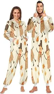 [ZZXXB] Scarecrow Maple Leaf Onesie Pajamas for Adult Women Men Long Sleeves One Piece Onesies Hooded Sleepwear S - XL
