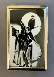 Vintage Halloween Witches Silver Metal Cigarette Case RFID Protection Wallet