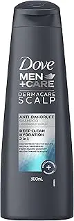[Dove] Men+Care Anti-Dandruff Shampoo Dermacare Deep Clean Hydration 2in1 Strengthens Scalp and Fights Dandruff 300mL, Black, Pack of 1, 300.0 grams