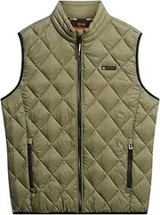 [Superdry] Men's Diamond Quilt Fuji Lite Gilet, Dusty Olive Green, M