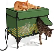 Large Indestructible Heated Cat House for Outside Winter, Weatherproof & Elevated, Fully Insulated Feral Cat Shelter, Outdoor Feral Cats Shelter with Heater for Stray Cats Kitty S