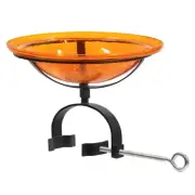 ACHLA 12" Crackle Glass Birdbath/Over Rail Bracket, Mandarin/Black - CGB-06M-OR2