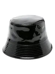 [Prada] triangle-logo patent-leather bucket hat M Black