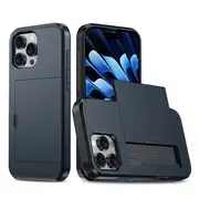 ZUSLAB for Apple iPhone 16 Pro Max Case Slide Armor Card Holder Protective Shockproof Hard Back Cover (2024) - Dark Blue