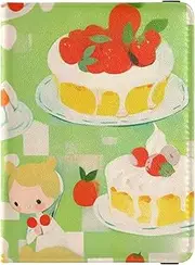 [Amooorous] Cartoon Fruit Cake Green Leather decorative passport holder for travel men Travel Documents Organizer Protector Travel Passport Wallet With Vaccination Card Slot Waterproof, cartoon fruit cake green,