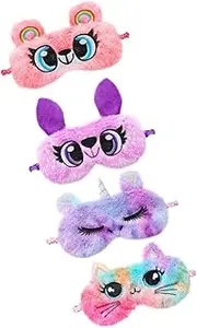 Hoement 4Pcs Faux Eye Masks for Cartoon Plush Sleeping Blindfolds Multi Purpose Travel Covers Light Blocking for the Go