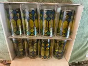 RARE NIB 1960'S 70'S RETRO DRINKING GLASS SET (8) BY LIBBEY BARCELONA
