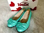 NIB Venettini 55-CLIVE 30 12.5 US Aqua Green Pearlized Girls Dress Leather Shoes
