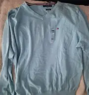 NEW TOMMY HILFIGER FALL CORE PLUS V-NECK SWEATER XXL LIGHT BLUE