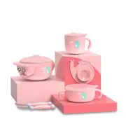 RUSHAN L-SCJ001 Happyduck 5PCS Baby Insulation Tableware Set Kids Bowl Spoon Fork Salad Bowl Milk Cup From Xiaomi Youpin PINK COLOR