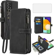 Asuwish Phone Case for Samsung Galaxy A52/A52S 5G Wallet Cover with Tempered Glass Screen Protector and Leather Flip Credit Card Holder Stand Cell Accessories A 52 S 4G G5 52A S52 52S Women Men Black