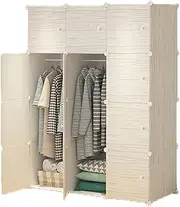 Plastic Wardrobe Portable Wardrobe Clothes Storage Cabinet Combination Wardrobe with 2 Hanging Rails Cube Wardrobe Foldable Wardrobe for Living Room Bedroom Wardrobe Closet (Size : B)