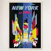 Galrie New York Vintage Travel Poster: A Timeless Tribute to NYC's Iconic Landmarks Décor, Wood Frame, 70 x 100cm (28 x 40inch)
