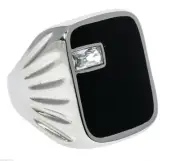 Black Onyx with 1/2 carat cz Stainless Steel Men's Ring Size 9 TK1598 T48