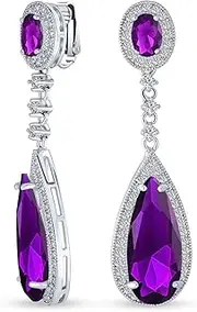 [Bling Jewelry] Statement Teardrop Cubic Zirconia AAA CZ Dangle Chandelier Screw Clip On Earrings For Women Silver Plated More Colors