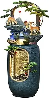 Fountain Floor Standing Waterfall Indoor Fountain, for Home Office Landscape Decor Fengshui Gift with Atomiser, LED Light and Fake Plant, Modern Design for Home and Garden Decoration for Gardens (Siz