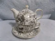 Halloween Skulls & Roses Black & White Teapot / Cup Saucer See All Photos New