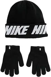 [Nike] Big Boy's 2-Piece Repeat Stripe Hat & Gloves Set (8/20, Black)