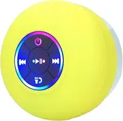 BT 5.0 Speaker IPX4 Speaker with Suction Cup Shower Speaker with Built-in Mic Hands-Free Call Ambient Light, Low Yellow