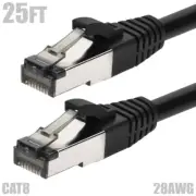 25FT CAT8 RJ45 Network Ethernet S/FTP Cable Shielded Copper Wire 28AWG Black