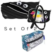 ZipIt Kids Unisex Set Of 2 Googly Eyes/ Color-In Pencil Pouch Carrier