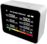 yuoseg 13 in 1 Tuya WiFi Air Quality Monitor CO2/TVOC/HCHO/PM2.5/PM1.0/PM10/Temperature/Humidity/Time/Date/Alarm/Timer-White