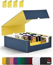 ZLCA Trading Card Storage Box, Commander Deck Case Holds 2400+ Cards, MTG Box With 4 Stoppers, Magic Organizer for TCG PTCG (Blue & Yellow)