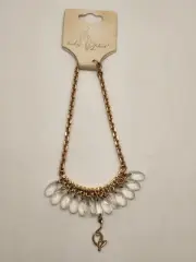 Vintage Y2K Baby Phat NOS Gold Tone Anklet/Bracelet Clear Beads w/Baby Phat Cat