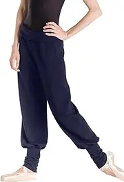 [Wearmoi] Wear Moi OPUSLNAV Women's Ballet Warm-Up Pants, Drawstring Waist, No Pockets, 4-Way Stretch Jersey (Large) Navy
