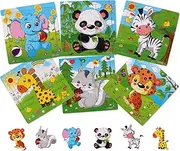Wooden Puzzles for Toddlers 3-6 Years Old, 6 Pieces Preschool Educational and Learning Animal Jigsaw Puzzle Toy Gift Set for Boys and Girls (A1)