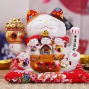Porcelain Beckoning Cat Maneki Neko Ornament Swing Lucky Cat Feng Shui Statue