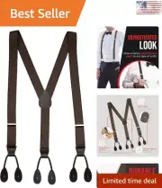 Men Suspenders: Button End - Holds Pants Firmly - Durable & Comfortable - 54