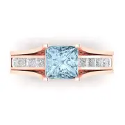 3.4ct Princess Cut Blue Promise Bridal Ring Band set Sliding 14k Rose Gold