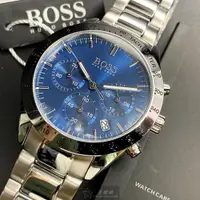 在飛比找ETMall東森購物網優惠-BOSS手錶, 男錶 42mm 銀圓形精鋼錶殼 寶藍色三眼,