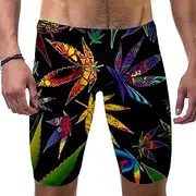 [VBFOFBV] Men's Printed Jammer Swimsuit Swim Shorts, Cannabis Leaf Pattern Green Plant