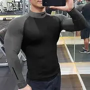 Men's T shirt Tee Gym Shirt Compression Shirt Training Shirt Workout Shirts Stand Collar Long Sleeve Training Sports Outdoor Fitness Casual Daily Gym Quick dr