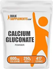 BulkSupplements.com Calcium Gluconate Powder - Calcium Powder Supplement, Calcium Gluconate Supplement - Gluten Free, 600mg (55mg Calcium) per Serving, 250g (8.8 oz) (Pack of 1)