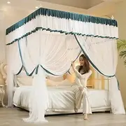 Mosquito Net for Double Bed, 4 Corners Canopy Bed Curtain Mosquito Net Bed with Stainless Steel Bracket, 3 Side Openings Design, Universal Mosquito Mesh Net (25mm),Dark Green,120 * 200cm
