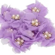 2.36 Inch Rhinestone Chiffon Flower, 10 Pcs Fabric Appliques, Purple